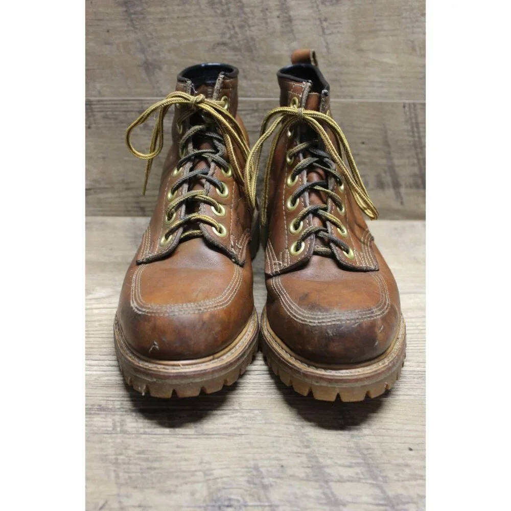Safety and Supply co vintage men's brown leather‎ moc toe 7 eye work boots 6-6.5